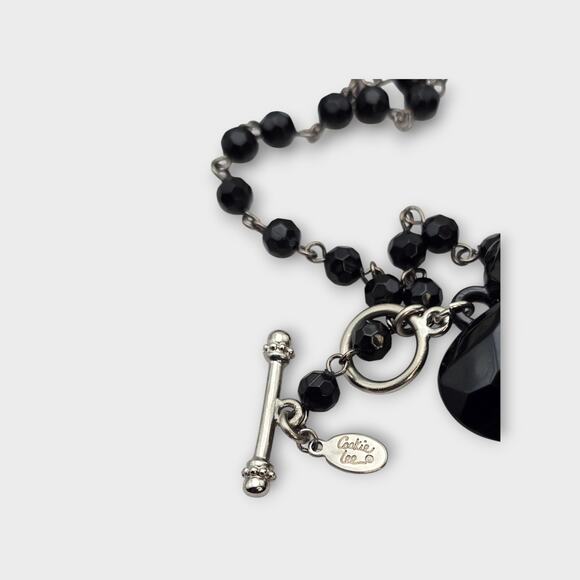 Black Faceted Heart Pendant Convertible Beaded Necklace - Picture 7 of 7